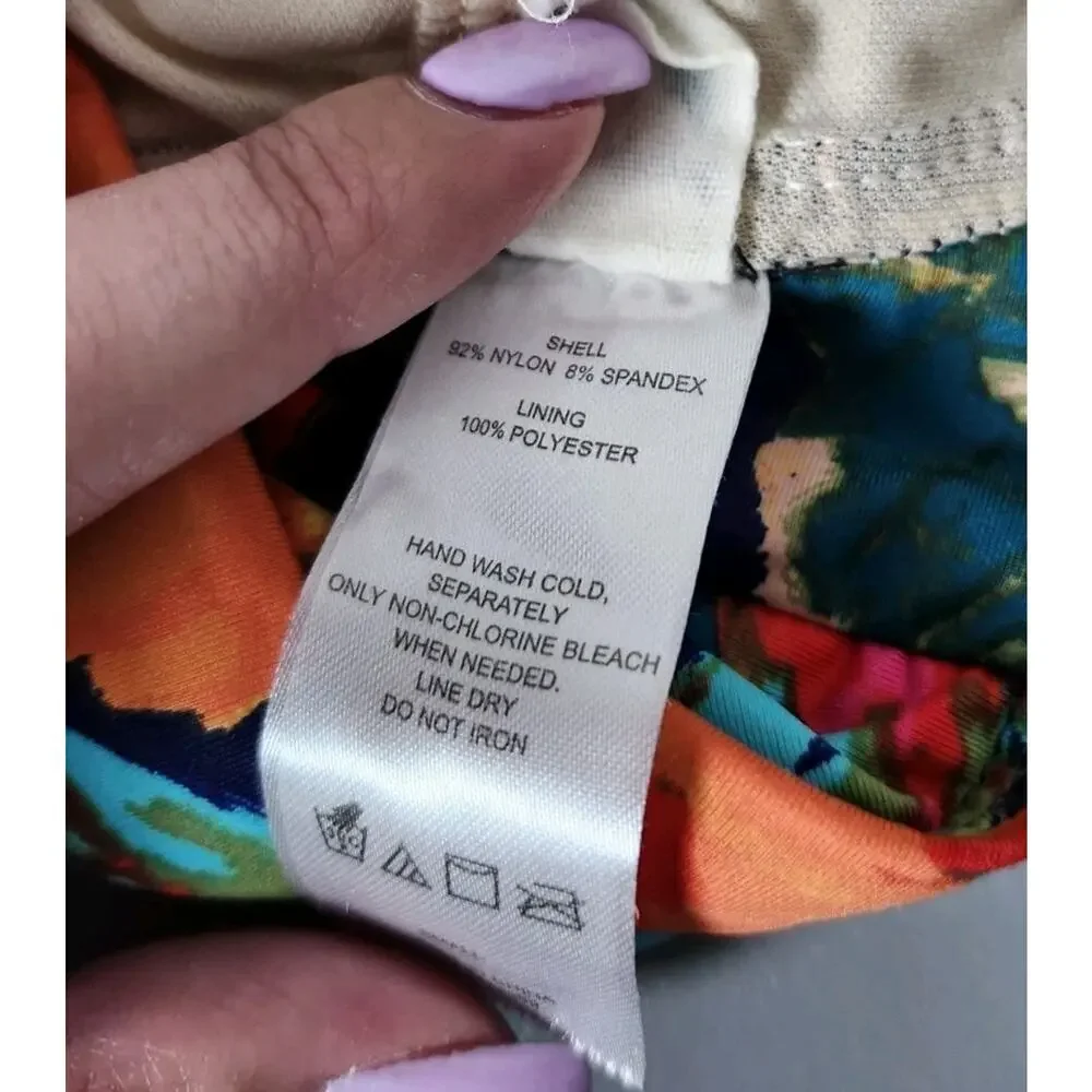 Sea Angel Swimsuit Size Small Blue Floral Monet Deep V Neck Wrap Back One Piece - Picture 4 of 6